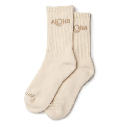 ALOHA Logo Crew Socks in Sandstone