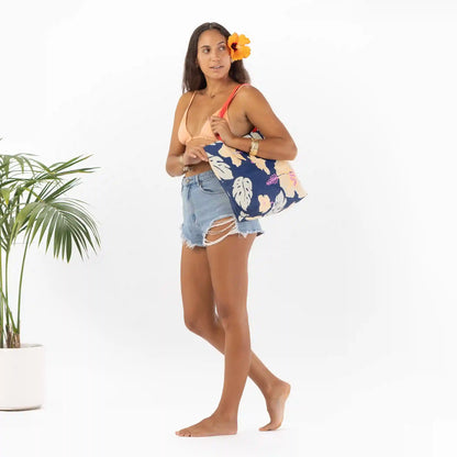 Papeʻete by Samudra Reversible Tote in Neon Moon on Navy