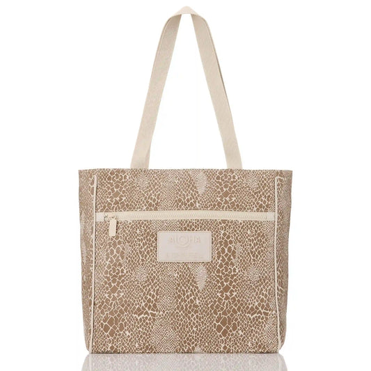 Python Go-To Tote in Cocoa on Sandstone